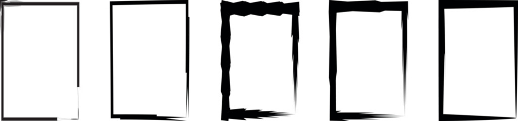 Grunge brush outline frames set. Rectangle Hand drawn frames border shape elements. - obrazy, fototapety, plakaty