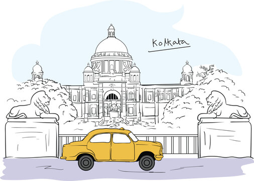 Kolkata, India. Victoria Hand drawn vector illustration