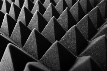 Black pyramids as an abstract background. Acoustic foam.