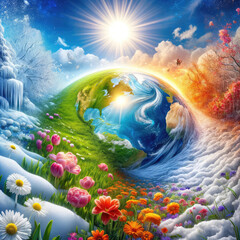Obraz na płótnie Canvas Artistic portrayal of Earth's seasons in a vibrant transition.