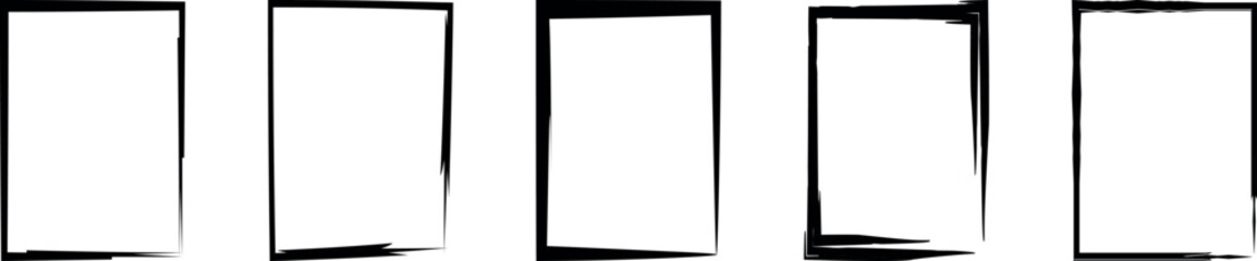 Grunge rectangle brush outline frames set. Hand drawn frame border shape elements.