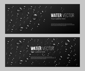 Water drop condensation banner on black metallic background, copy space