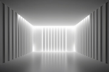 White clean empty interior room with indirect light from right and cornered back walll. 3d rendering. - obrazy, fototapety, plakaty