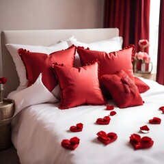 red bed with pillows valentine day 