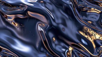  a close up view of a blue and gold colored liquid or liquid with gold and black swirls on it.
