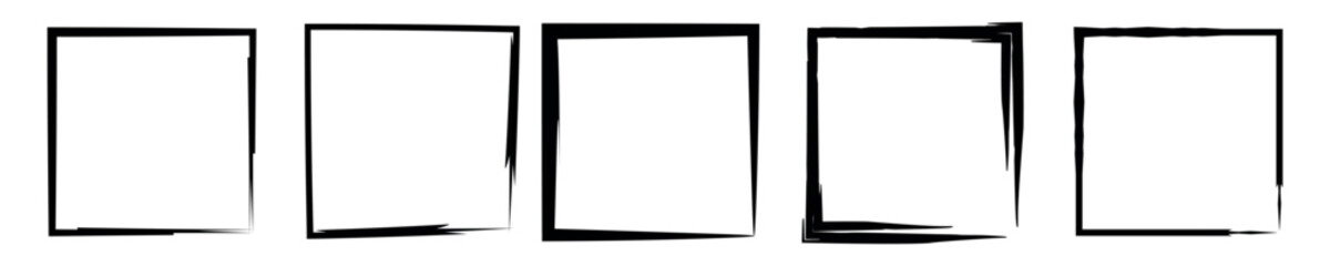 Obraz premium Grunge rectangle brush outline frames set. Hand drawn frames border shape elements.