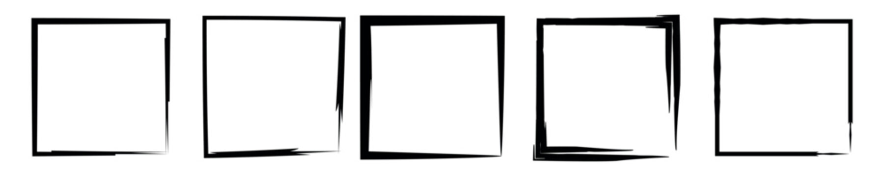Grunge rectangle brush outline frames set. Hand drawn frames border shape elements.