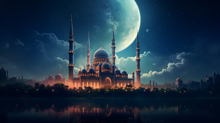 islamic_poster_ramadan_mosque_moon_ornate - obrazy, fototapety, plakaty