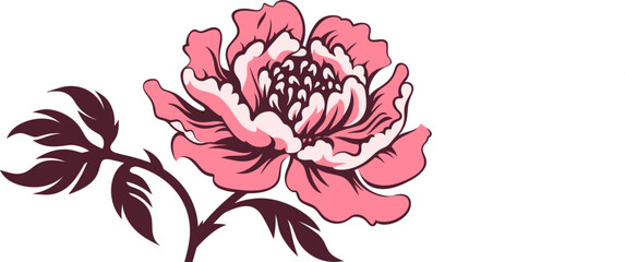 Peony flower icon. Peonies on transparent background. Watercolor pink peony flowers. Realistic peony flowers with leaves . Hand drawn botanical floral decoration