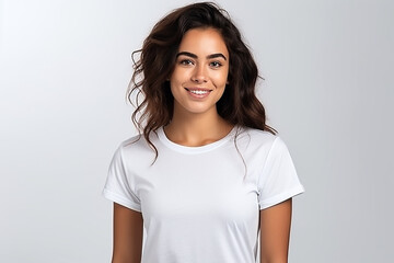 Obraz premium Happy woman with white shirt created with Generative AI
