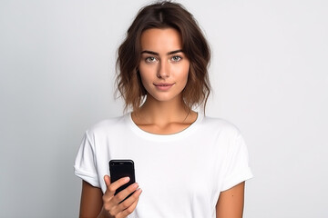 Fototapeta premium Happy woman with white shirt created with Generative AI