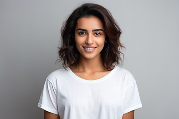 Happy woman with white shirt created with Generative AI