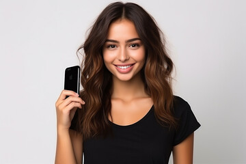 Fototapeta premium Happy woman with white shirt created with Generative AI