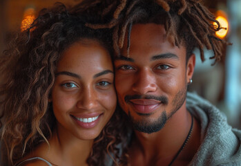 Happy young couple hugging and looking at each other