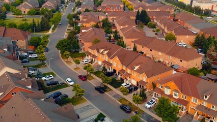 Drone footage: typical American residential area, showing suburban homes in USA. View highlights...