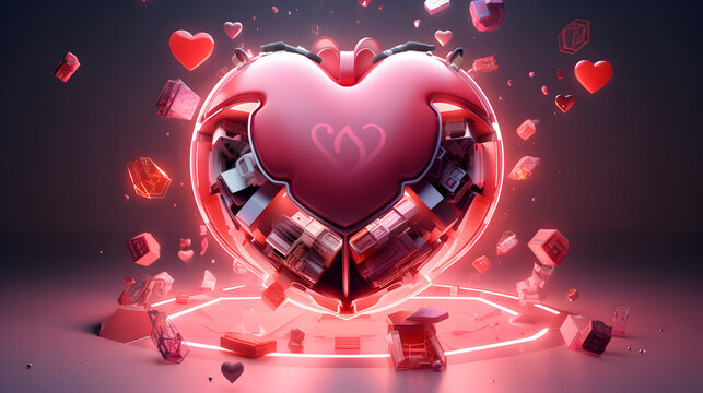 Background valentines day heart lights 1,,
Sleek 3D Heart Symbol Free PNG
