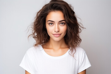 Fototapeta premium Happy woman with white shirt created with Generative AI