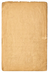 shabby paper texture isolated on white background. ancient papyrus page worn out over time