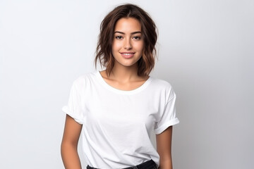 Happy woman with white shirt created with Generative AI