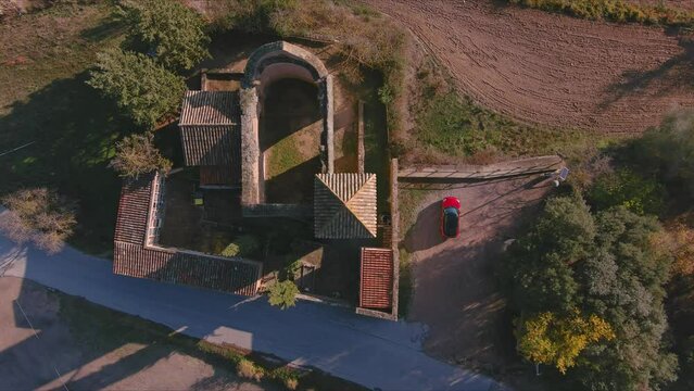 Sant Esteve de Marganell Hermitage at day near town. Bages, Barcelona, Spain