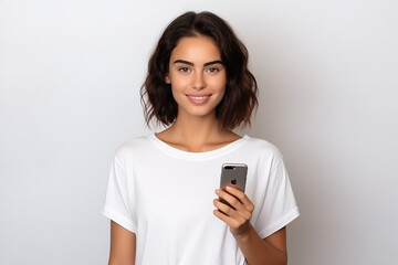 Fototapeta premium Happy woman with white shirt created with Generative AI