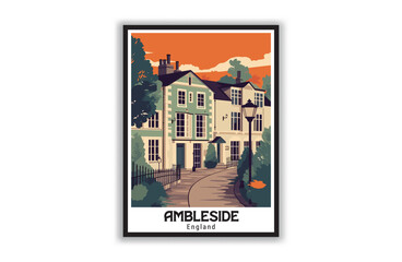 Ambleside, England. Vintage Travel Posters. Vector art. Famous Tourist Destinations Posters Art Prints Wall Art and Print Set Abstract Travel for Hikers Campers Living Room Decor