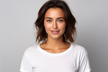 Fototapeta premium Happy woman with white shirt created with Generative AI