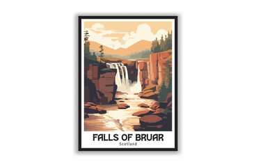 Falls Of Bruar, Scotland. Vintage Travel Posters. Vector art. Famous Tourist Destinations Posters Art Prints Wall Art and Print Set Abstract Travel for Hikers Campers Living Room Decor