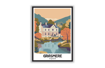 Grasmere, England. Vintage Travel Posters. Vector art. Famous Tourist Destinations Posters Art Prints Wall Art and Print Set Abstract Travel for Hikers Campers Living Room Decor