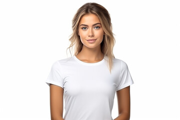 Fototapeta premium Happy woman with white shirt created with Generative AI