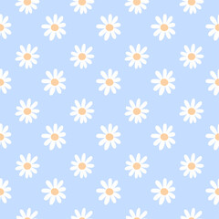 Vector cute seamless blue pastel daisy pattern Floral seamless pattern with chamomile. Cute abstract daisy flowers.hand drawn on pastel blue background illustration Cute summer spring wallpaper	