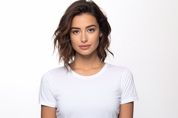 Fototapeta premium Happy woman with white shirt created with Generative AI