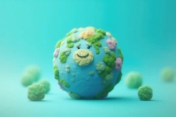 Green cartoon planet Earth on white background. Planet Earth day or Environment day concept. Realistic 3d.