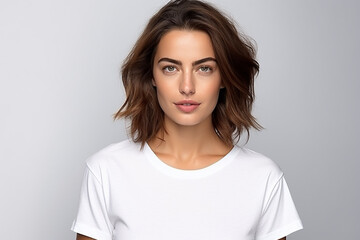 Fototapeta premium Happy woman with white shirt created with Generative AI