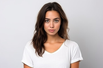 Obraz premium Happy woman with white shirt created with Generative AI