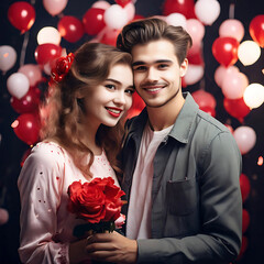 Valentine's day cute cartoon couple art vector 