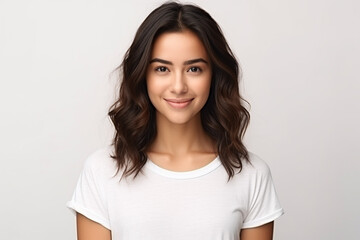 Fototapeta premium Happy woman with white shirt created with Generative AI
