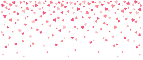 Background with hearts, falling confetti. Valentine's Day. Vector illustration for cover, banner, poster, card, web and packaging.