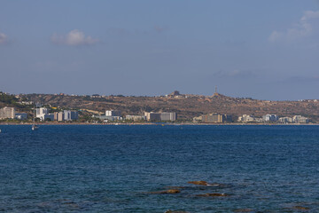 Fototapeta premium Seascape in the town of Faliraki in Greece on the island of Rhodes..​