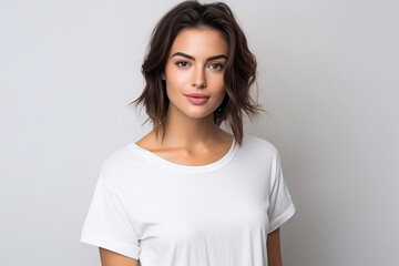 Fototapeta premium Happy woman with white shirt created with Generative AI