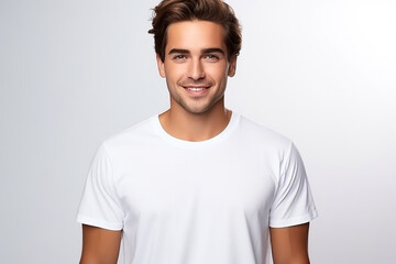 Fototapeta premium Happy woman with white shirt created with Generative AI