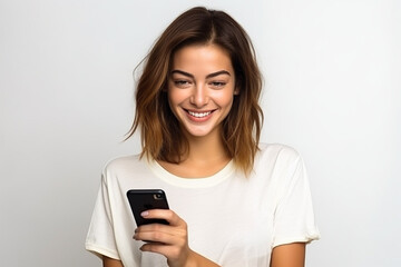 Happy woman with white shirt created with Generative AI