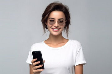 Fototapeta premium Happy woman with white shirt created with Generative AI