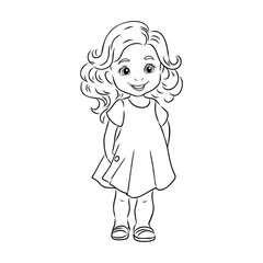 Girl cartoon,vector illustration isolated on white background,coloring book pages.