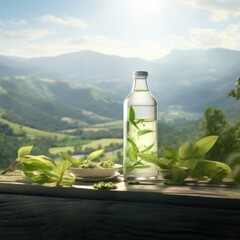 Obraz premium mineral water and tea leaf