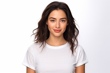 Fototapeta premium Happy woman with white shirt created with Generative AI
