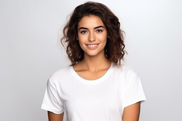 Happy woman with white shirt created with Generative AI