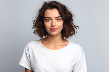 Fototapeta premium Happy woman with white shirt created with Generative AI