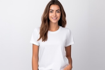 Fototapeta premium Happy woman with white shirt created with Generative AI