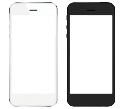 Front view of Smartphone with transparent screens, Smartphone mockup isolated on white or transparent background.